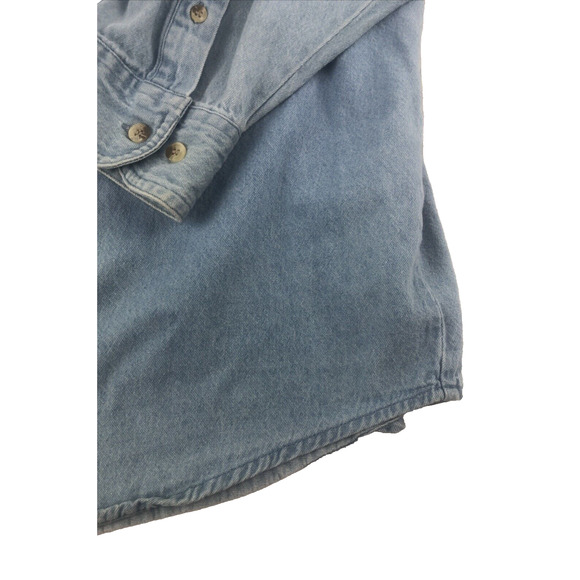 Vintage 90s Tri Mountain Men's Washed Denim Shirt XL Long Sleeve Button Up Blue - Picture 8 of 16